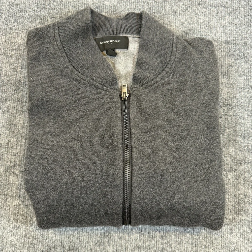 Preppy Banana Republic Mens Gray Full Zip Bomber Sweater Jacket Large 486865-01